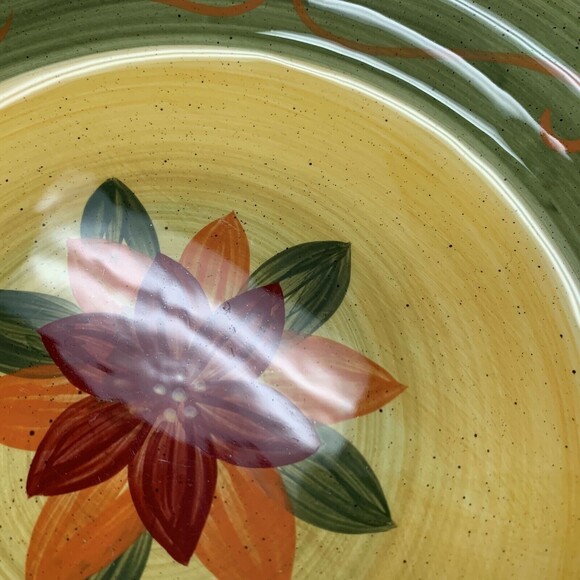 Brushes KIC Green Red Yellow Multi-color Dinner Plates Floral Lot of 2 - Picture 6 of 6